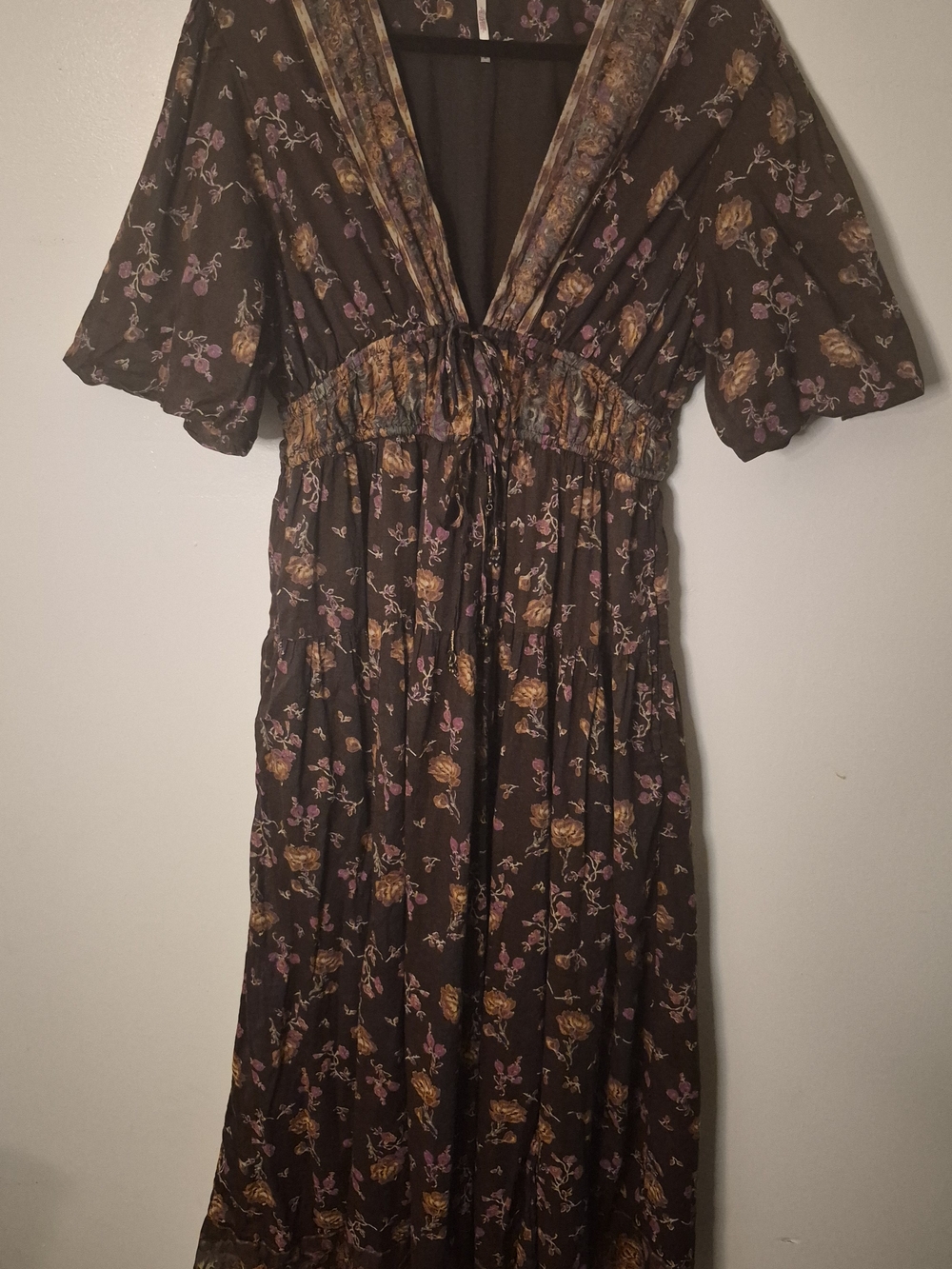Free People Lysette Maxi Dress Chocolate Floral Brown - Boho Chic
